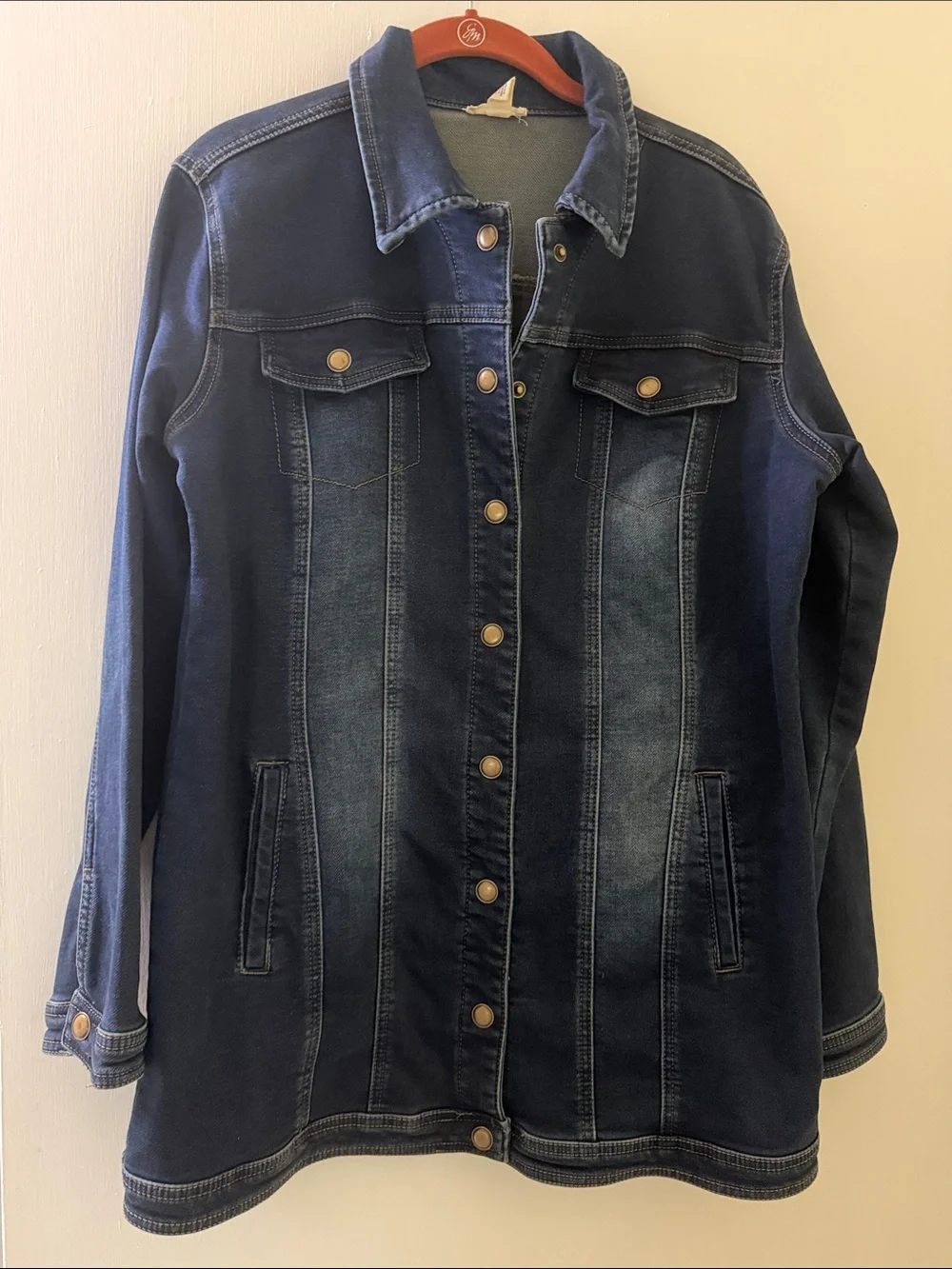 Women's Dark Navy Denim Jacket - Long Jean Coat